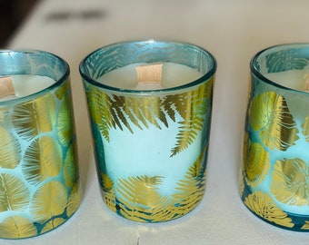 Gold Leaf Candle: Aqua Tropical Decor, Wood Wick