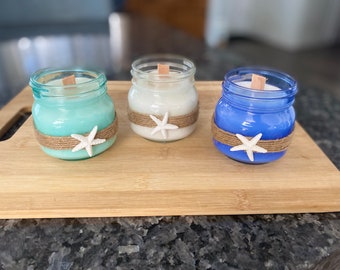 Star Fish Beach  Candles in Blue , Clear & Mint Green