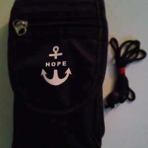 Phone Holder Pouch imprinted with &#39;anchor in hope&#39; design - Belt Waist Bag Fanny Pack with Neck Strap - Unisex