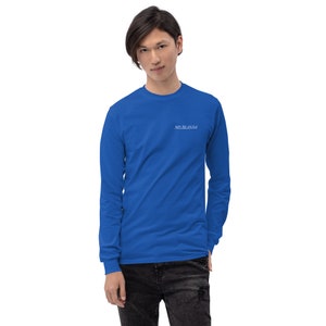 May include: A royal blue long-sleeve t-shirt with the text "MY SCENE" printed on the front in white.