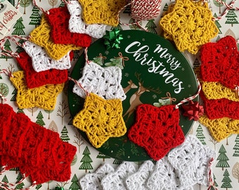Crochet Star Christmas Ornaments: Red, White, Yellow Tree Decor