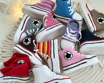 Crochet Baby Sneakers – Handmade Converse-Style Booties, Unisex Baby Shower Gift