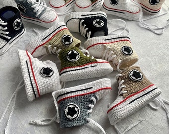 Crochet Converse Baby Booties: Handmade Cotton Unisex Sneakers Baby Shower Gift
