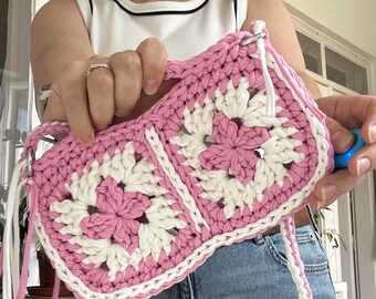 Dopamine gehaakte crossbodytas in Grandma Square-stijl voor telefoon