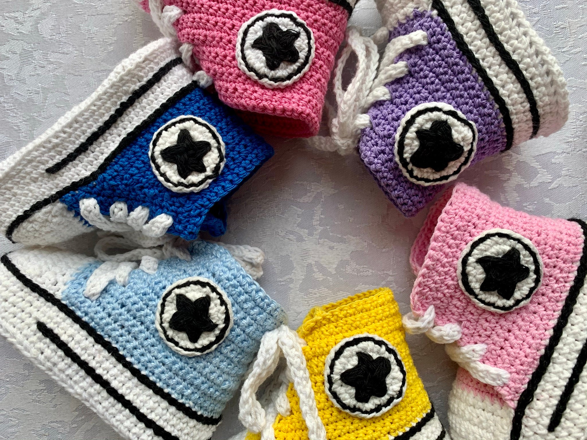 Pink Crochet Baby Converse Unisex Booties for kids Cotton Etsy