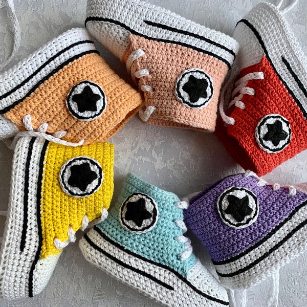 Cute Baby Booties Best Shower Gift Gender Party Reveal Gift for Newborn Crochet Baby Sneakers Knitted Baby Shoes Crochet Converse Handmade