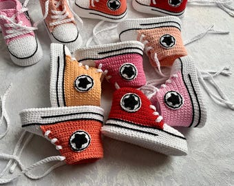 Handmade Crochet Baby Sneakers – Converse Style Booties for Newborns, Unisex Baby Shower Gift