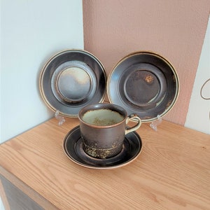Vintage PORSGRUND Ceramic  LAVA Tea SET 4, design by Eystein Sandes, Norway, 1970s