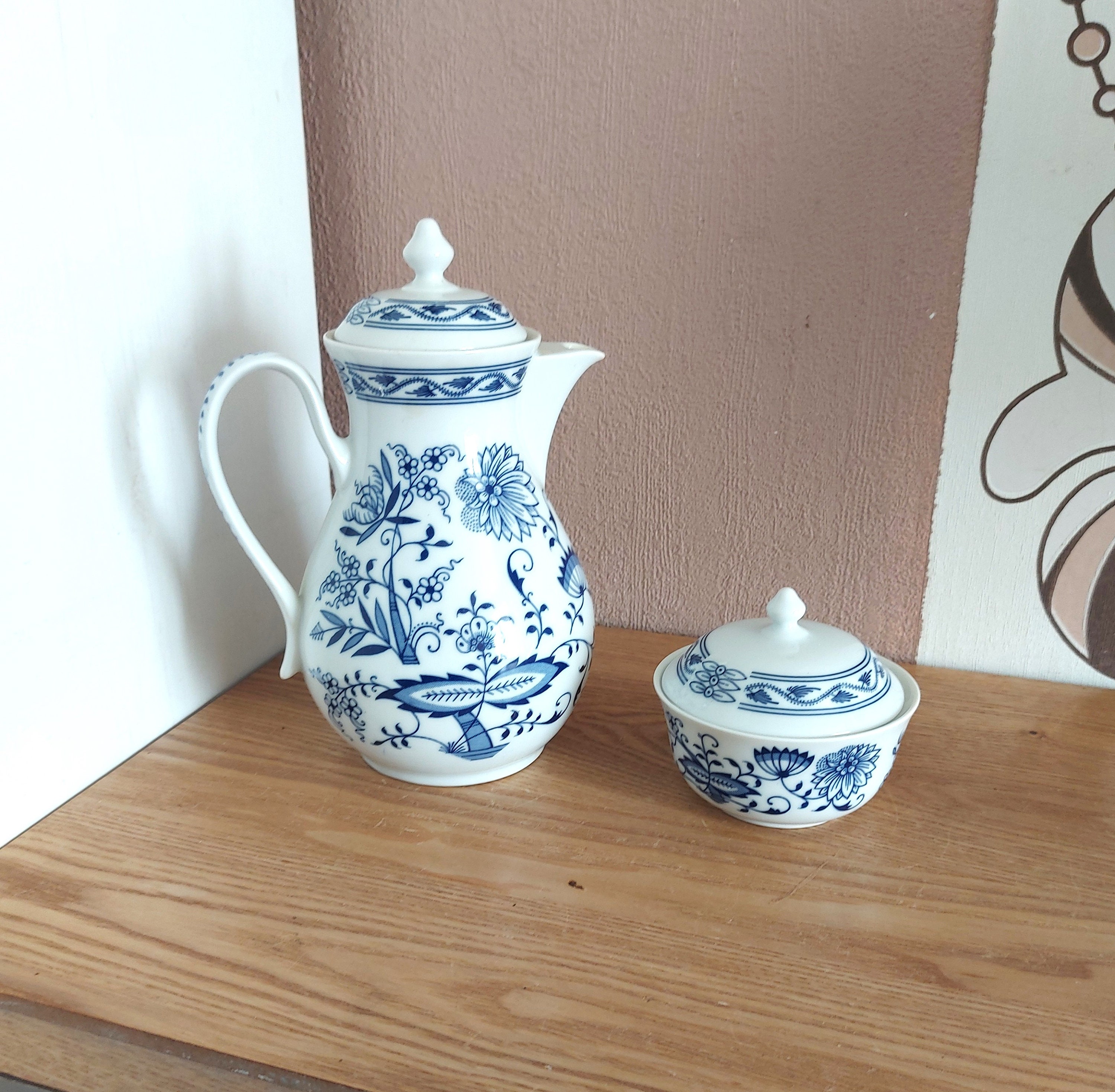 Vintage BOHEMIA HENRIETTE Porcelain Coffee SET 2, Blue Onion