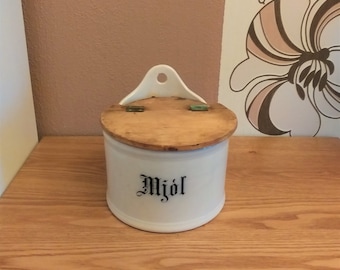 Vintage Swedish Porcelain Flour Box with Wooden Lid