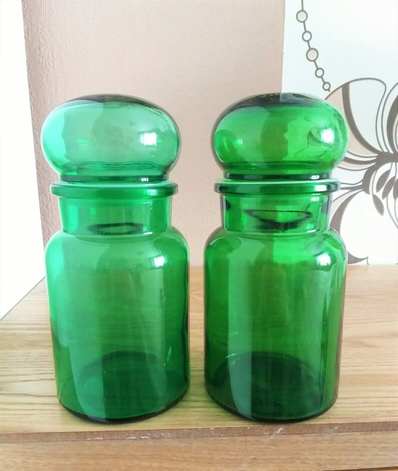 Vintage Belgian Glass Apothecary Jars SET 2 Emerald Green Etsy