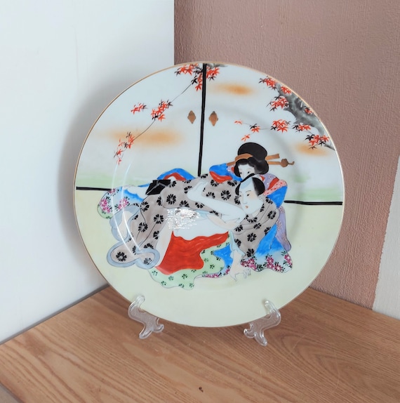 ヴィンテージ 春画 磁器皿、日本のエロチックなシーンの収集用皿、日本