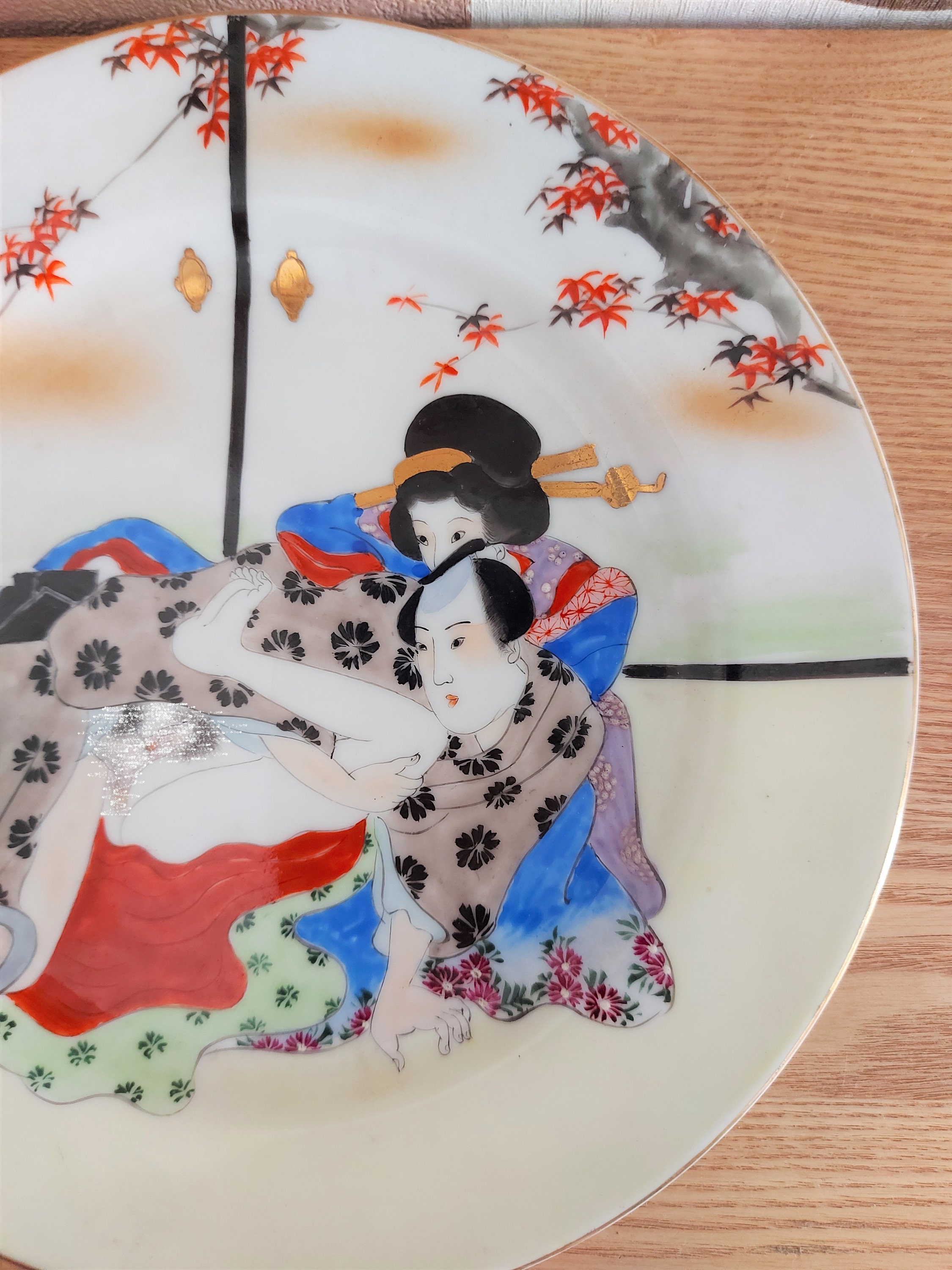 ヴィンテージ 春画 磁器皿、日本のエロチックなシーンの収集用皿、日本