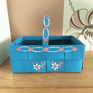 Vintage Wooden Blue TINY BASKET , Sweden, 1980s