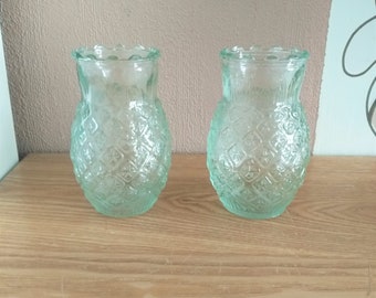 Vintage Light Blue Glass Pineapple Vases SET 2