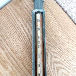 Vintage IMPORT Metal Thermometer, Old Kitchen Thermometer, Vintage Kitchen Element