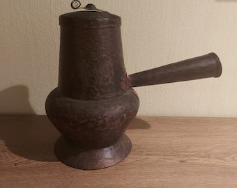 Vintage French Copper Chocolate Pot Wooden Handle Villedieu 