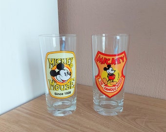 Vintage DISNEY MICKEY Mouse Juice Glasses SET 2, France