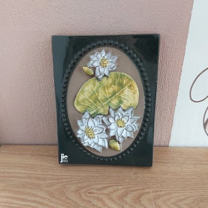 Vintage JIE GANTOFTA Ceramic Wall Plaque with Floral Relief, design by Aimo Nietosvuori, Sweden, 1970s