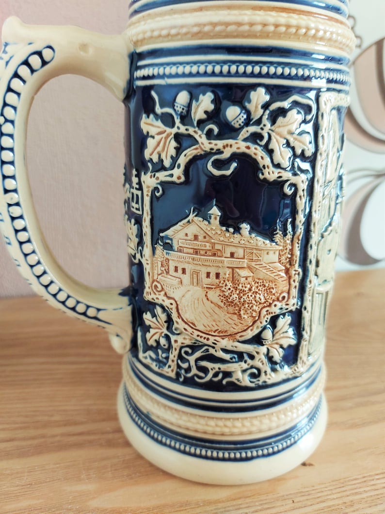 Vintage Ceramic Beer Stein, Large German Glazed Beer Mug, Germany, 1960s image 3