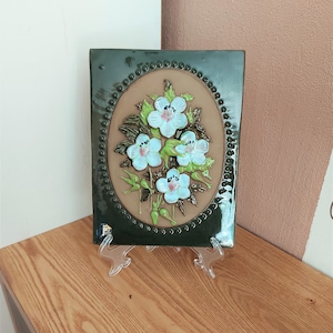 JIE GANTOFTA Swedish Ceramic Wall Plaque with Blue Flowers, design by Aimo, SWEDEN, 1960s