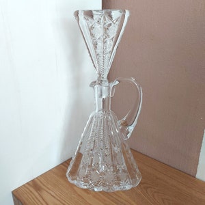 Vintage EAPG American Crystal Glass DECANTER, Brilliant Glass Decanter with Tall Stopper, USA, 1920s