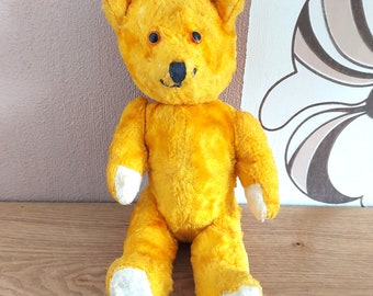 Vintage Yelllow pluche TEDDYBEER, zacht beer speelgoed, Duitsland, jaren 1970