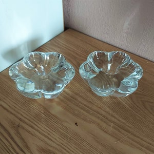 Vintage ORREFORS Stella Glass Candle Holders SET 2, Sweden, 1960s