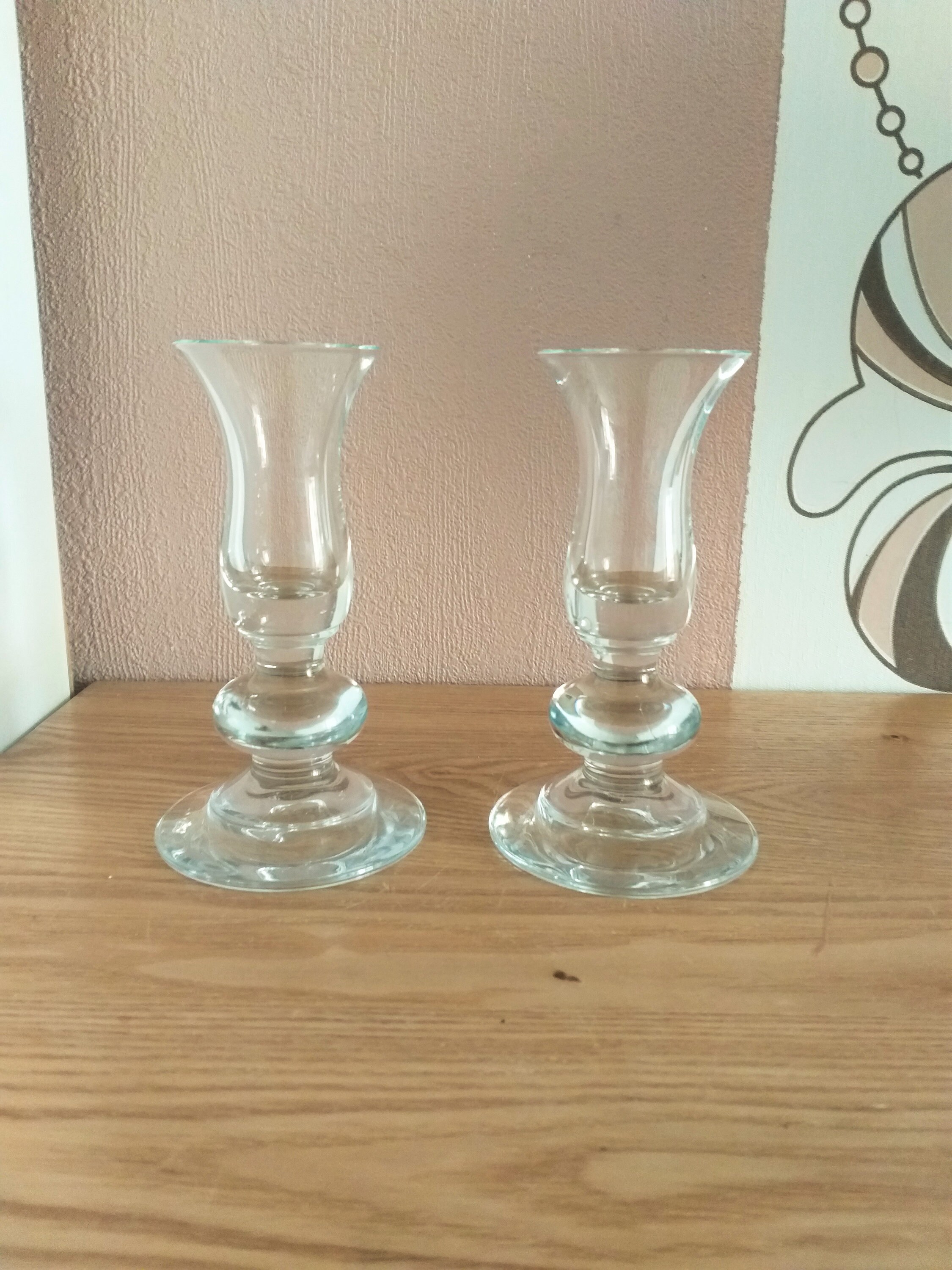 Vintage Clear Glass Candlestick Holders SET 2 - Etsy