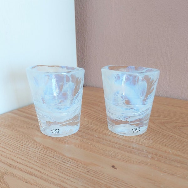 Vintage KOSTA BODA  Swirl Schnapps Glasses SET 2 ,  design by Ulrica Hydman-Vallien, Sweden, 1980s