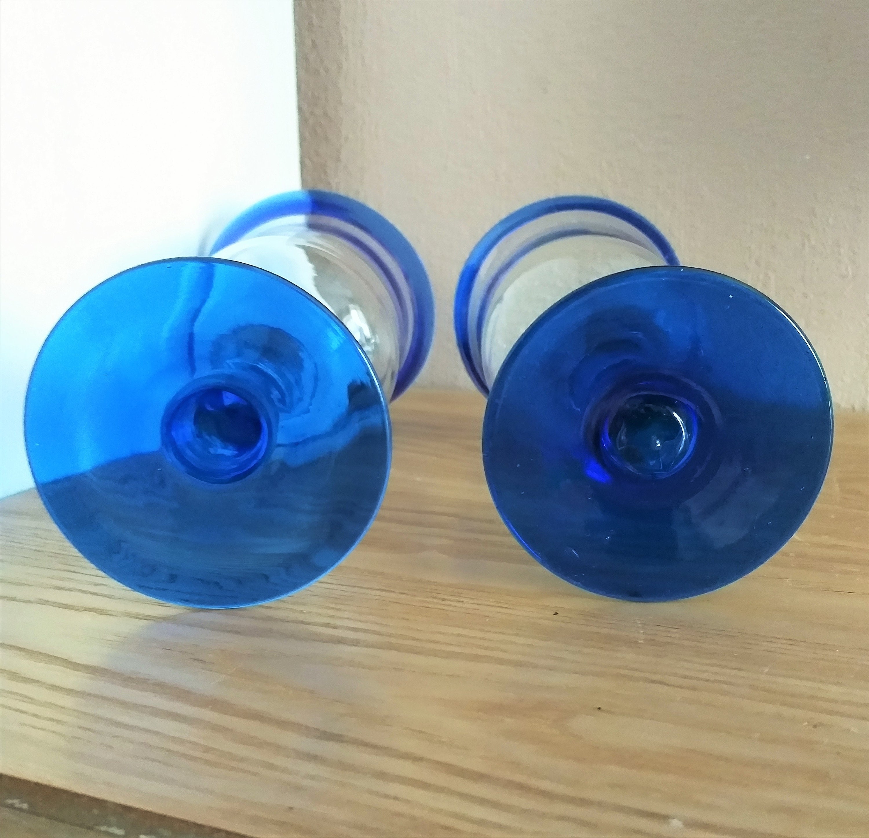 Mexican Hand Blown COBALT BLUE RIM Wine Glasses Set 2 1980s Etsy UK