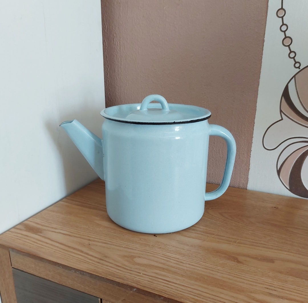 Vintage Blue Enamel Teapot, Retro Enamel Metal Teapot Etsy