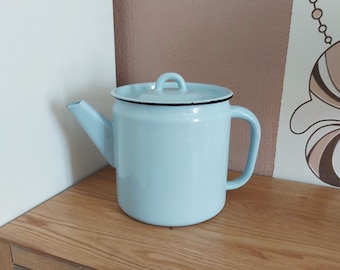 Vintage Blauwe Emaille Theepot, Retro Emaille Metalen Theepot
