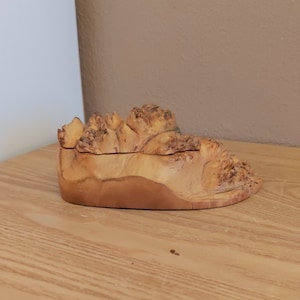 Vintage trä MARPLE BURL “Rare” smyckeskrin av Michael Elkan, handgjord trälåda, USA, 1970-talet