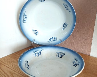 Juego de 2 cuencos Gefle vintage de porcelana azul cereza, Suecia, años 20