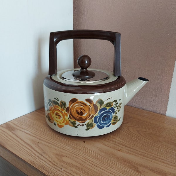 Vintage ASTA Enamel Kettle, Enamel Teapot, Germany, 1970s
