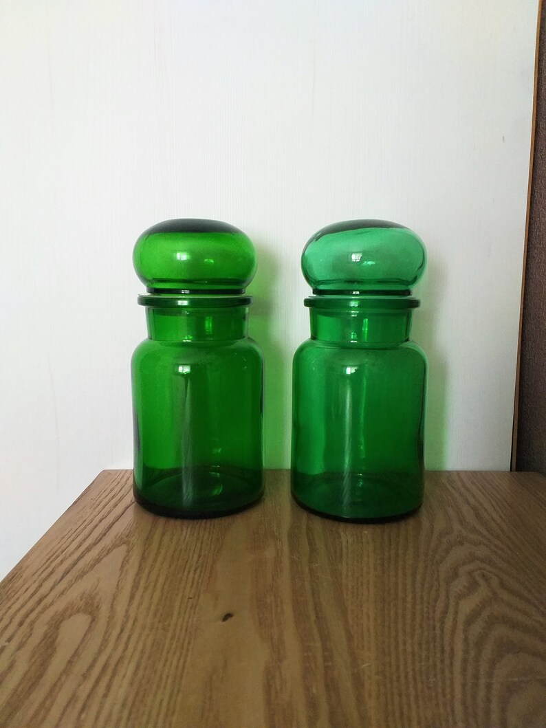 Vintage Belgian Glass Apothecary Jars SET 2 Emerald Green Etsy
