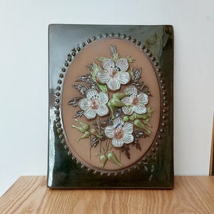 JIE GANTOFTA Swedish Ceramic Wall Plaque With Blue Flowers