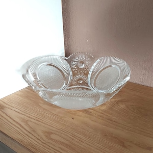 Vintage Crystal Glass Bowl, Heavy Cut Crystal Glass Serving Salad Bowl, USSR, 1970s
