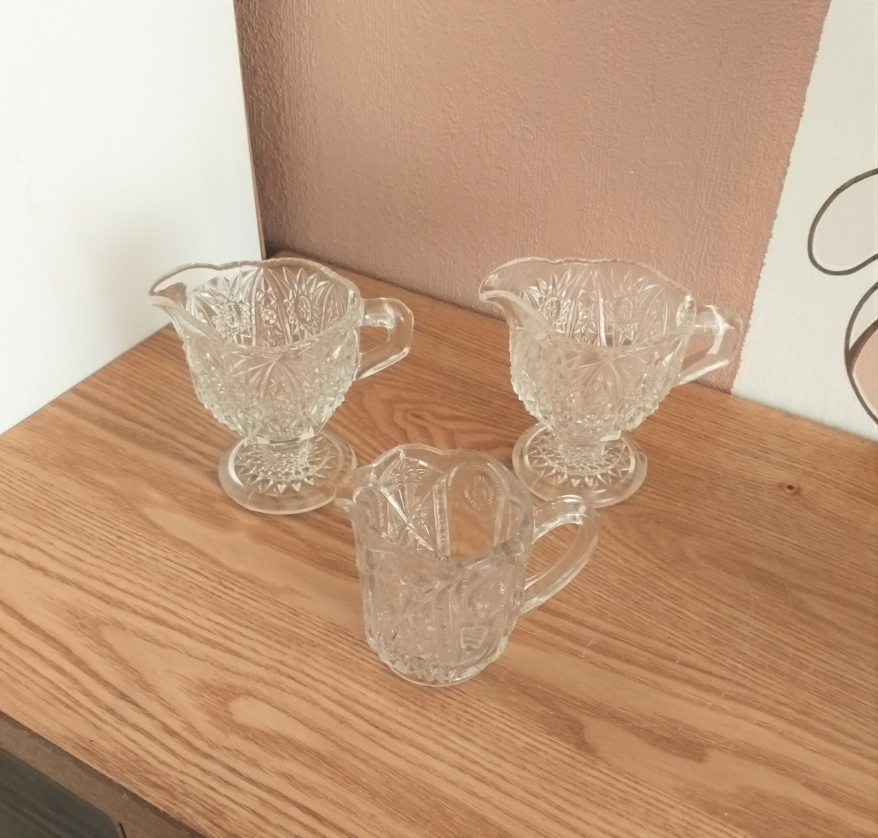 Vintage  Crystal Glass Creamers SET 3