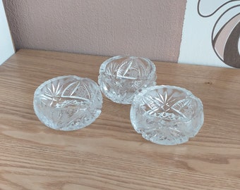 Små vintageskålar i kristallglas i Baccarat-stil, set med 3