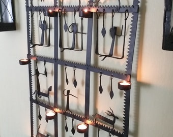 Vintage Indian Arts Wrought Iron Wall Candle Holder, India