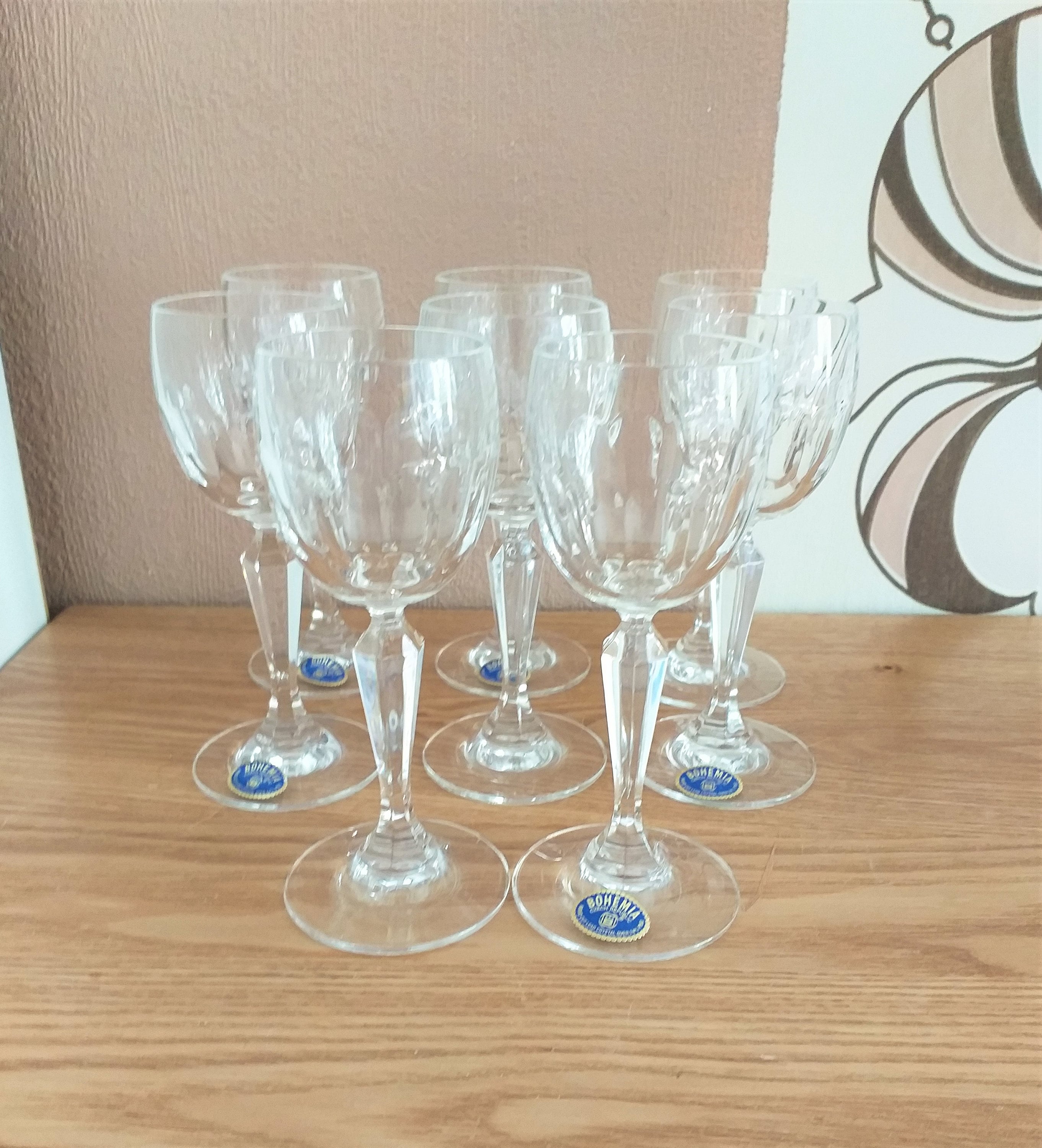 Bardejov Bohemian Lead Cut Crystal Wine Glasses Set of Four