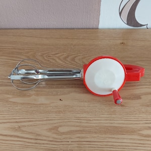 Vintage Red Plastic Hand Mixer, Retro Kitchen Mixer, 1970s