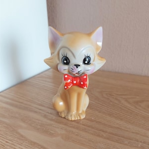 Vintage IMPORT Porzellan Katze Figur, Beige Katze Statuette