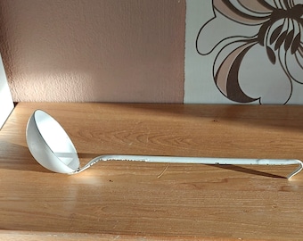 Vintage KOCKUMS Metal White Enamel Ladle, Sweden, 1950s