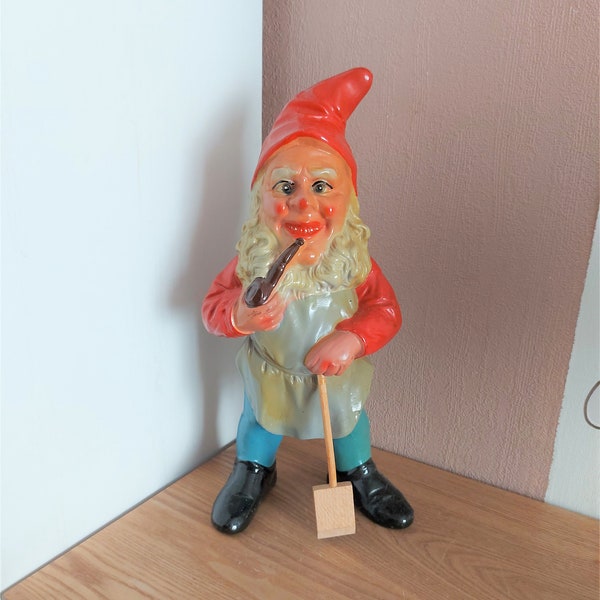 vintage HEISSNER LARGE Terracotta GARDEN Gnome, Allemagne, années 1950