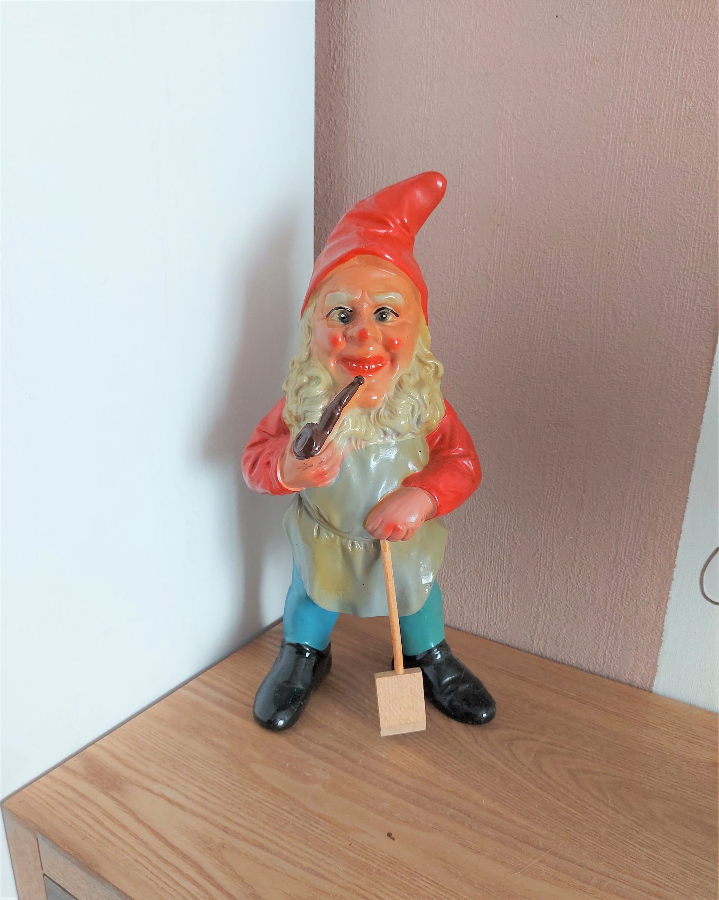 Vintage HEISSNER LARGE Terracotta GARDEN Gnome, Germany, 1950s