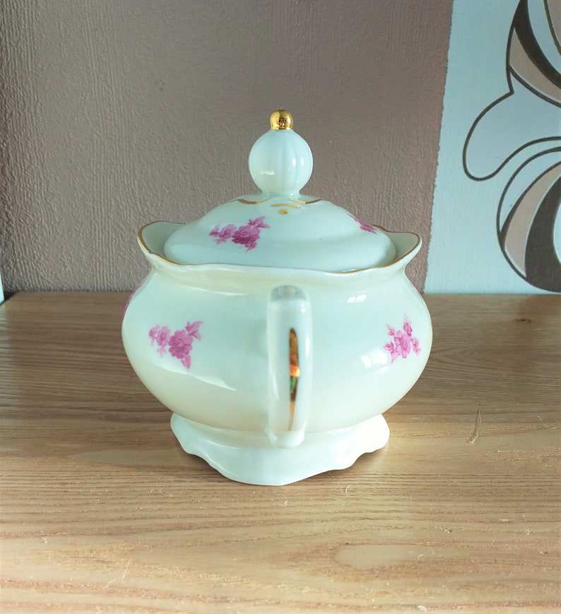 Vintage Porcelain Sugar Pot With Flowers Motive Norway 1950s Etsy
