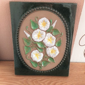 JIE GANTOFTA White flowers motive ceramic Wall Plaque,1960s